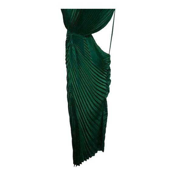 Alice + Olivia Fayeth Midi Dress Pleated Cut-Out Asymmetric Hem Emerald Size 2 - Picture 15 of 15